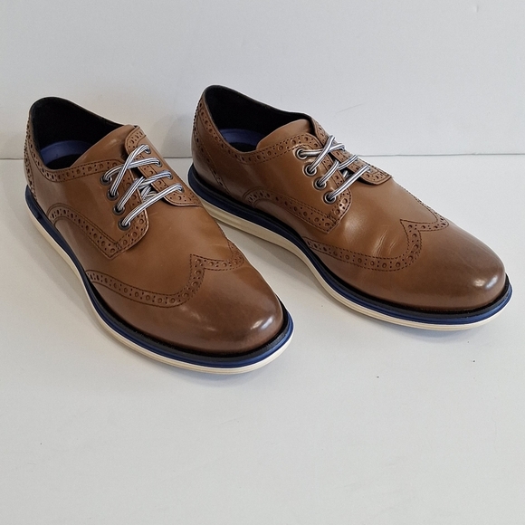 Cole Haan Safari Leather True Blue Ivory Original Grand Lux Wingtip Oxford Sz 8 - Picture 2 of 16